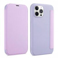 Peněženkové pouzdro ze silikonu a PU kůže pro iPhone 13 Pro - fialové