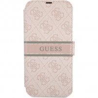 Guess 4G Printed Stripe flipové pouzdro pro iPhone 13 - růžové
