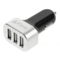 iFans výkonná nabíječka do auta (5.1A) se třemi USB porty pro Apple iPhone / iPad / iPod - černo-stříbrná