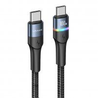 Usams svítící datový a nabíjecí opletený kabel PD USB-C / USB-C pro iPhone / iPad / MacBook / AirPods - 1,2 m - černý