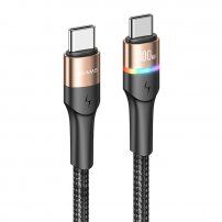 Usams svítící datový a nabíjecí opletený kabel PD USB-C / USB-C pro iPhone / iPad / MacBook / AirPods - 1,2 m - zlatý