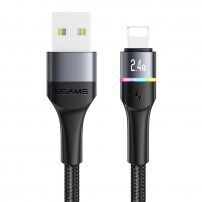 Usams svítící datový a nabíjecí opletený kabel USB / Lightning pro iPhone / iPad - 1,2m - černý