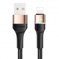 Usams svítící datový a nabíjecí opletený kabel USB / Lightning pro iPhone / iPad - 1,2m - zlatý