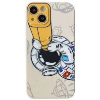 Kryt z měkkého plastu astronaut ve vesmíru pro iPhone 13 Pro Max - béžový
