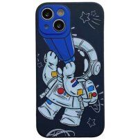 Kryt z měkkého plastu astronaut s dalekohledem pro iPhone 13 Pro - tmavě modrý