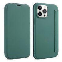 Peněženkové pouzdro ze silikonu a PU kůže pro iPhone 13 Pro - tmavě zelené