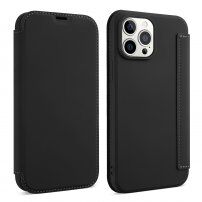 Peněženkové pouzdro ze silikonu a PU kůže pro iPhone 13 Pro - černé