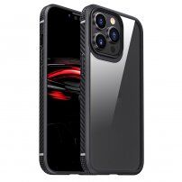 Nárazuvzdorný transparentní kryt s karbonovou texturou pro iPhone 13 Pro Max - černý