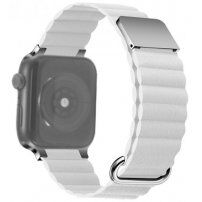 Kožený magnetický řemínek s kovovými detaily pro Apple Watch 42mm / 41mm / 40mm / 38mm - bílý