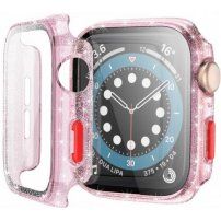 Ochranné třpytivé pouzdro s tvrzeným sklem pro Apple Watch 40mm - růžové