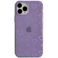 Průhledný kryt s měňavými srdíčky pro iPhone 11 Pro Max - fialový