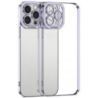 Transparentní kryt s pokovenou hranou pro iPhone 12 Pro Max - fialový
