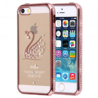 Růžovozlatý obal s kamínky pro Apple iPhone 5 / 5S / SE (2016) - labuť