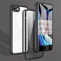 Pouzdro pro celý telefon z tvrzeného skla s plastovým rámečkem pro iPhone 7 / 8 / SE (2020/2022) - černé