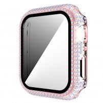 Pouzdro posázené kamínky s tvrzeným sklem pro Apple Watch 40mm - růžové