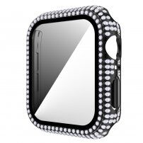 Pouzdro posázené kamínky s tvrzeným sklem pro Apple Watch 40mm - černé