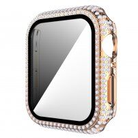 Pouzdro posázené kamínky s tvrzeným sklem pro Apple Watch 40mm - růžovozlaté