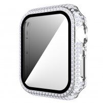 Pouzdro posázené kamínky s tvrzeným sklem pro Apple Watch 40mm - stříbrné
