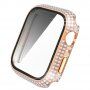 Pouzdro posázené kamínky s tvrzeným sklem pro Apple Watch 45mm - růžovozlaté