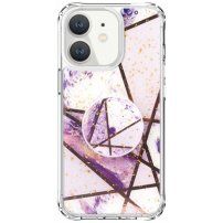 Ochranný kryt mramorová mozaika s držákem pro iPhone 11 - fialový