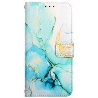 Mramorové flipové pouzdro z PU kůže pro iPhone 13 mini - tyrkysové