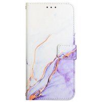 Mramorové flipové pouzdro z PU kůže pro iPhone 13 mini - fialové