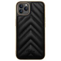 Ochranný kryt z PU kůže s pokovenou hranou pro iPhone 13 Pro Max - černý
