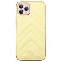 Ochranný kryt z PU kůže s pokovenou hranou pro iPhone 13 Pro Max - žlutý