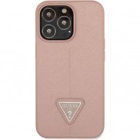Guess Saffiano Triangle kryt pro iPhone 13 Pro Max - růžový
