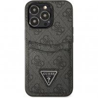Guess 4G Saffiano Double Card kryt s kapsou na karty pro iPhone 13 Pro Max - šedý