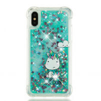 Ochranný kryt s plovoucími flitry pro Apple iPhone XS / iPhone X - tyrkysový s jednorožcem