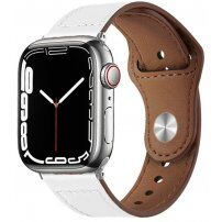 Kožený řemínek s kolíčkovým zapínáním pro Apple Watch 42mm / 41mm / 40mm / 38mm - bílý