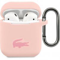 Lacoste Glossy Printing Logo silikonový obal pro AirPods 1 / 2 - růžový