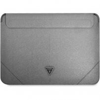 Guess Saffiano Triangle Metal Logo obálka pro MacBook do 16" - stříbrná