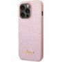 Guess Glitter Flakes Metal Logo třpytivý kryt pro iPhone 14 Pro Max - růžový