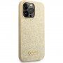 Guess Glitter Flakes Metal Logo třpytivý kryt pro iPhone 14 Pro Max - zlatý
