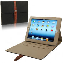 Luxusní pouzdro z PU kůže s přezkou pro Apple iPad 4 / 3 / 2 - černé