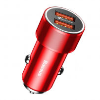 BASEUS nabíječka do auta se dvěma USB porty pro Apple iPhone / iPad / iPod - červená