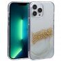 Transparentní mramorový kryt s kamínky pro iPhone 13 Pro Max - bílý