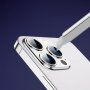 TOTUDESIGN tvrzená skla s kovovým rámečkem k ochraně čoček zadního fotoaparátu pro iPhone 14 / 14 Plus - stříbrná
