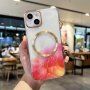 Transparentní kryt se vzorem vodových barev a MagSafe pro iPhone 14 Plus - červený