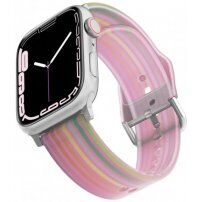 Matný průsvitný silikonový řemínek s proužky pro Apple Watch 42mm / 41mm / 40mm / 38mm - růžový