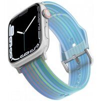 Matný průsvitný silikonový řemínek s proužky pro Apple Watch 42mm / 41mm / 40mm / 38mm - modrý