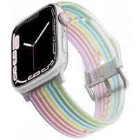 Matný průsvitný silikonový řemínek s proužky pro Apple Watch 42mm / 41mm / 40mm / 38mm - duhový