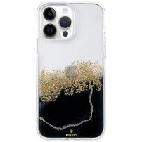Transparentní mramorový kryt s kamínky pro iPhone 13 Pro - černý