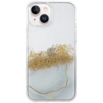 Transparentní mramorový kryt s kamínky pro iPhone 14 Plus - bílý