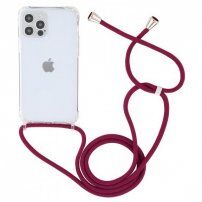 Transparentní kryt se šňůrkou pro iPhone 14 Pro Max - vínový