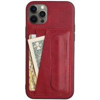 Kožený kryt s kapsou na karty a stojánkem pro iPhone 11 Pro - červený