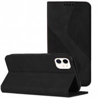 Kožené flipové pouzdro se vzorem pro iPhone 12 / 12 Pro - černé