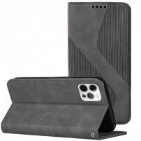 Kožené flipové pouzdro se vzorem pro iPhone 12 Pro Max - šedé